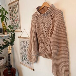 Free People - Large - Tan Cowl Neck Sweater